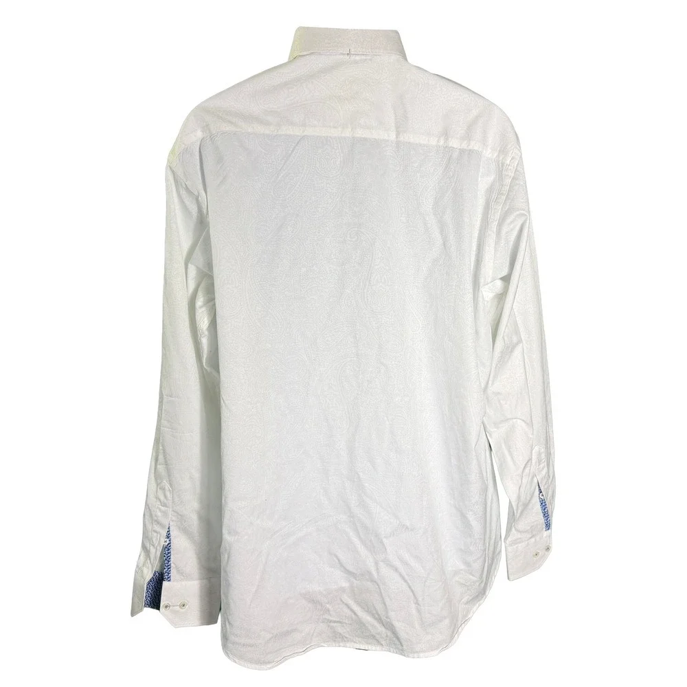 Bugatchi Button Down Shirt Mens XL White Paisley Jacquard Classic Fit LS